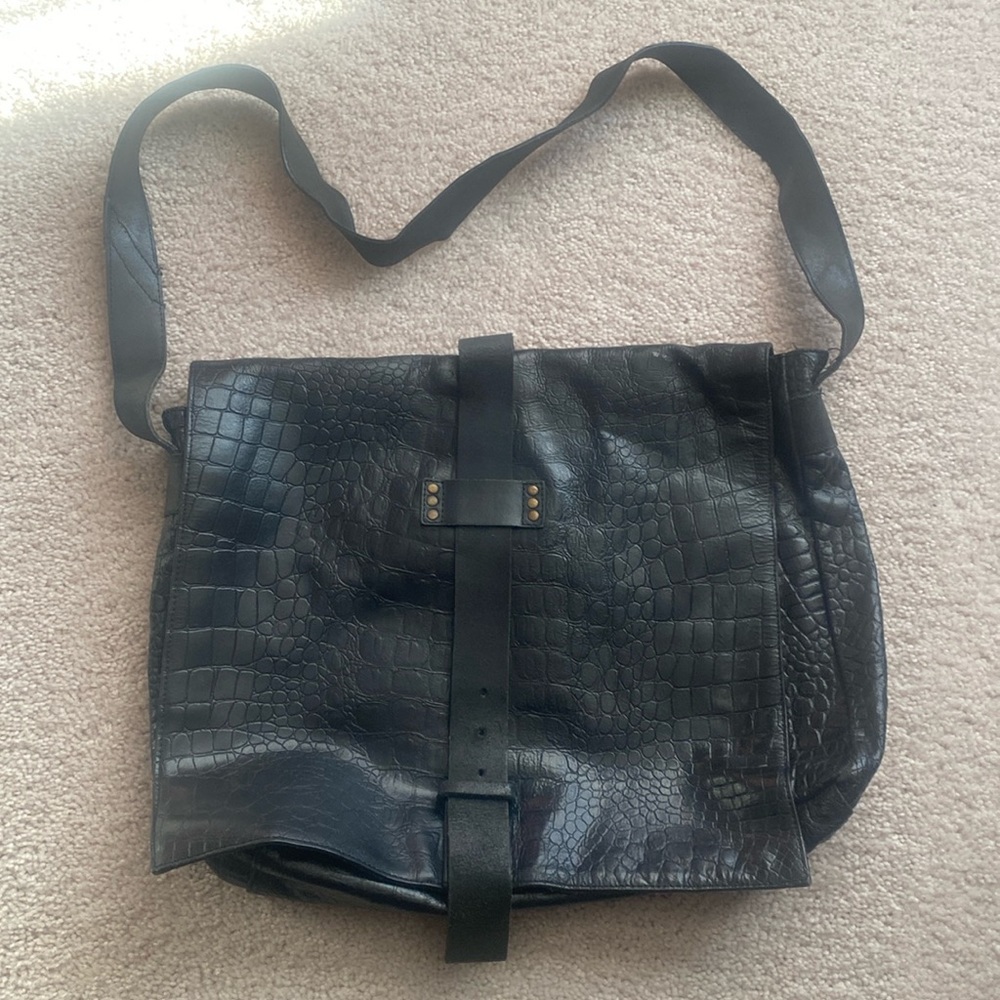 Zara Man black croco messenger bag